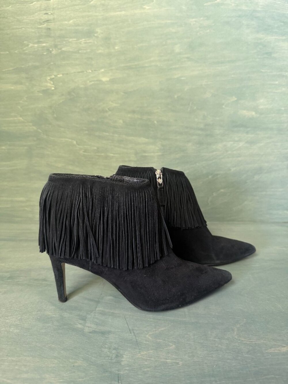 Sam Edelman Kandice Fringe Black Suede Booties- 7.5